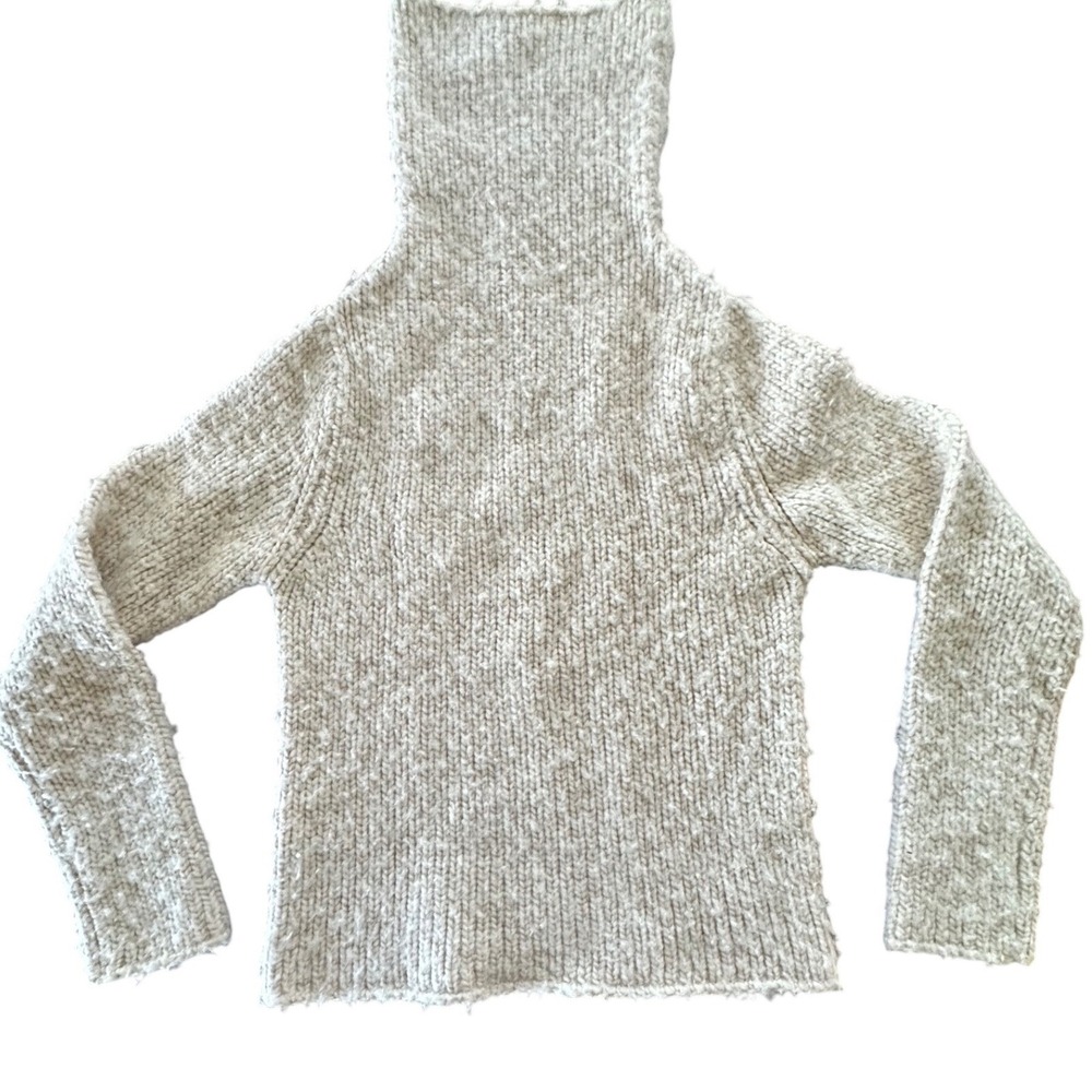 Crossing Pointe Womens Wool Blend Chunky Knit Turtleneck Sweater Oatmeal Beige S